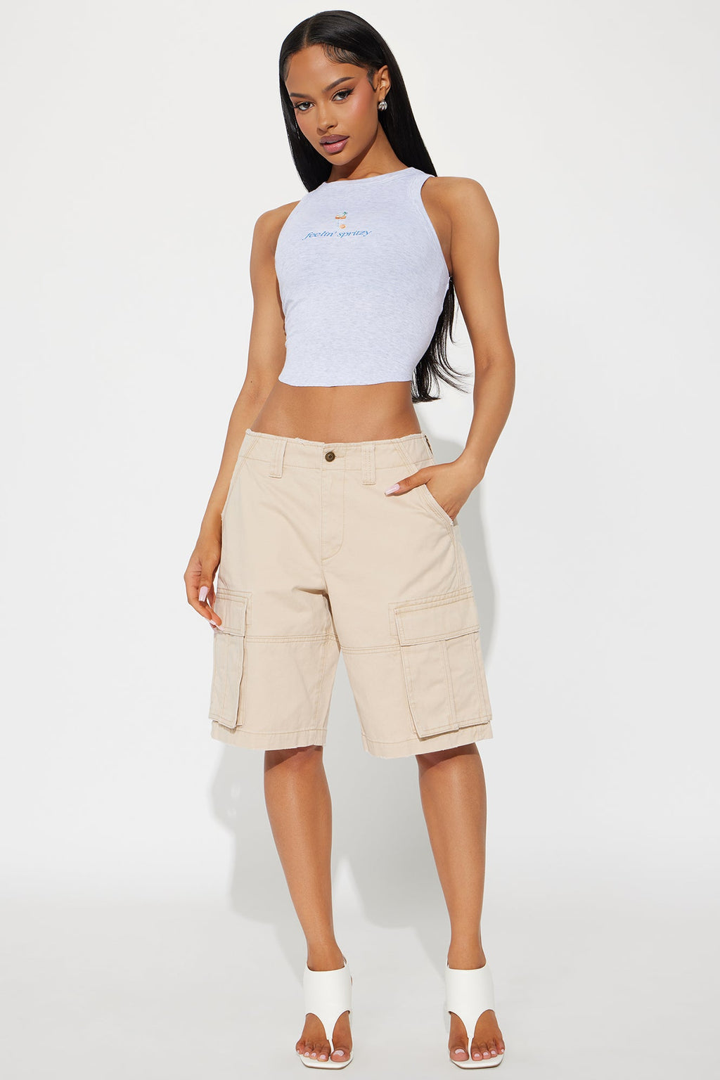 Feelin' Spritzy Embroidered Ribbed Tank Top - Grey