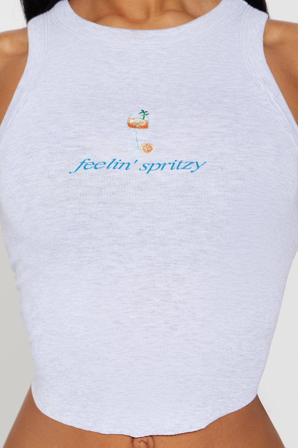 Feelin' Spritzy Embroidered Ribbed Tank Top - Grey