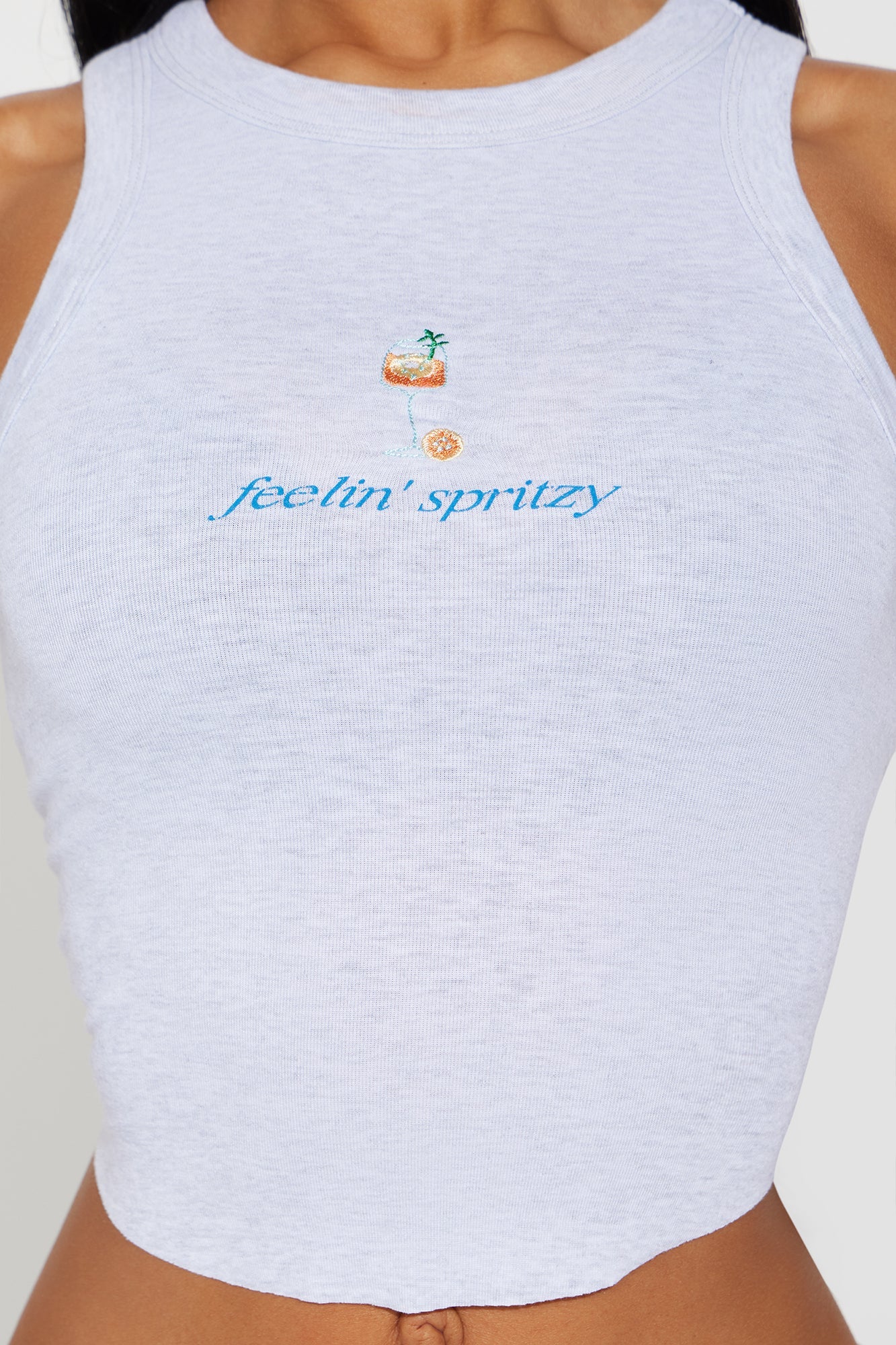 Feelin' Spritzy Embroidered Ribbed Tank Top - Grey