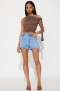 Cool About It Cutoff Waistband Non Stretch Denim Shorts - Light Wash