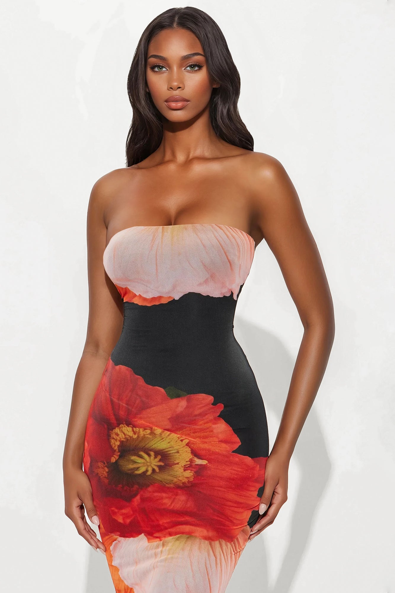 Divine Floral Mesh Maxi Dress - Black/combo