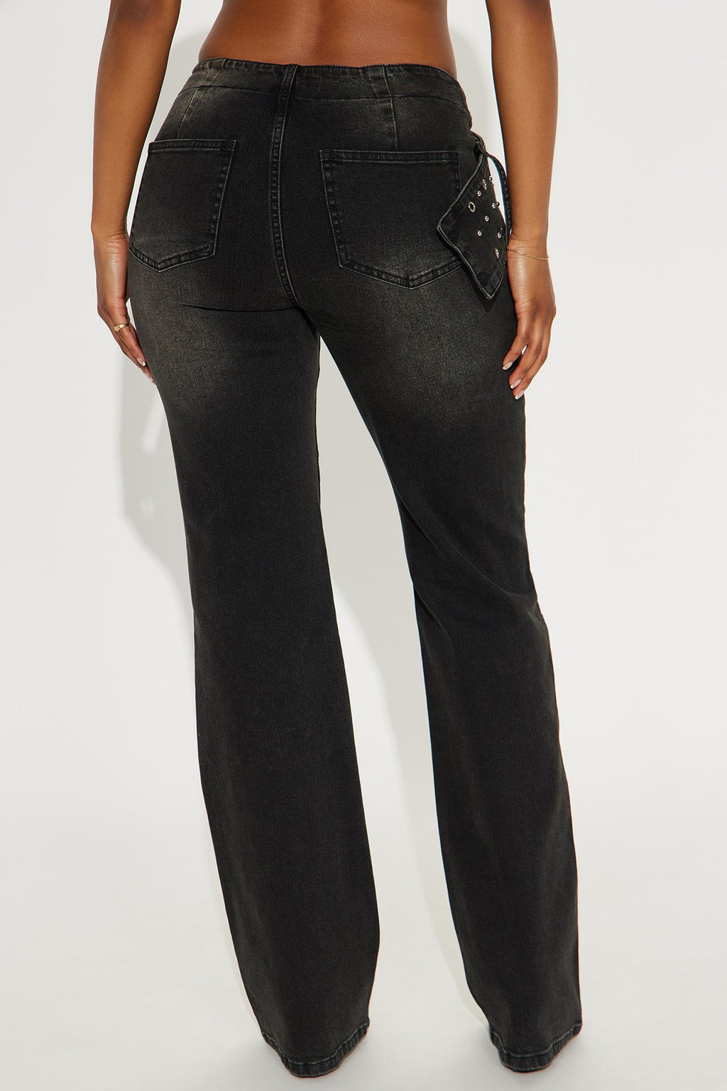 Let's Get It Studded Mid Rise Flare Jeans - Black Wash