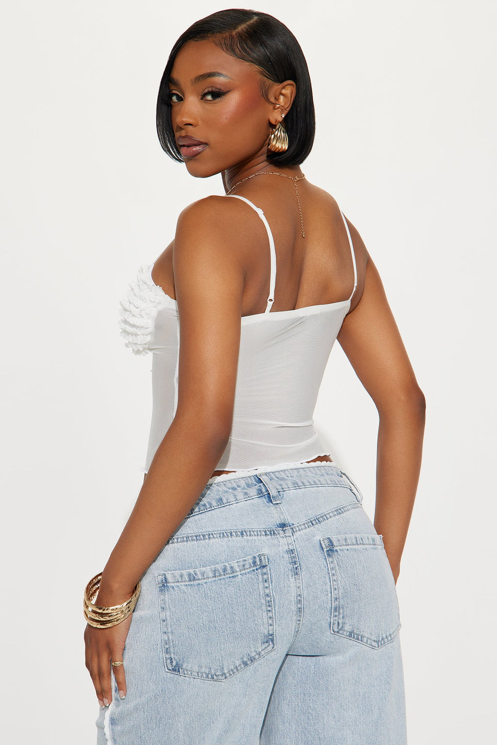 Magic Moment Mesh Ruffle Cami Top - Off White