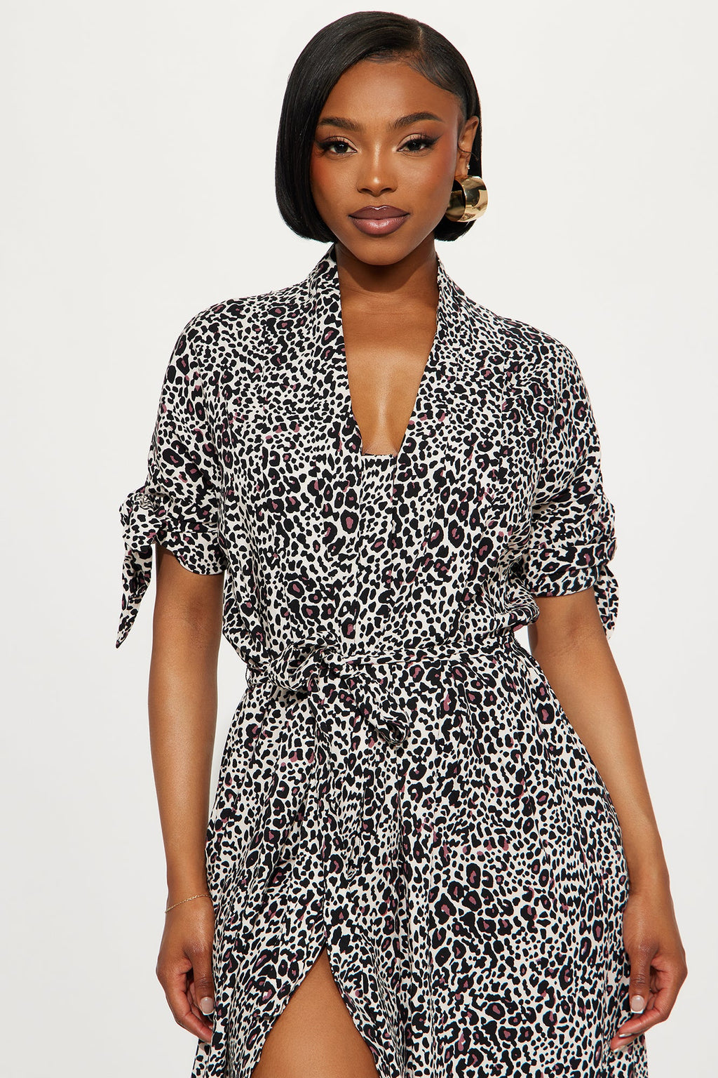 Raela Belted Shirt Midi Dress - Brown/combo
