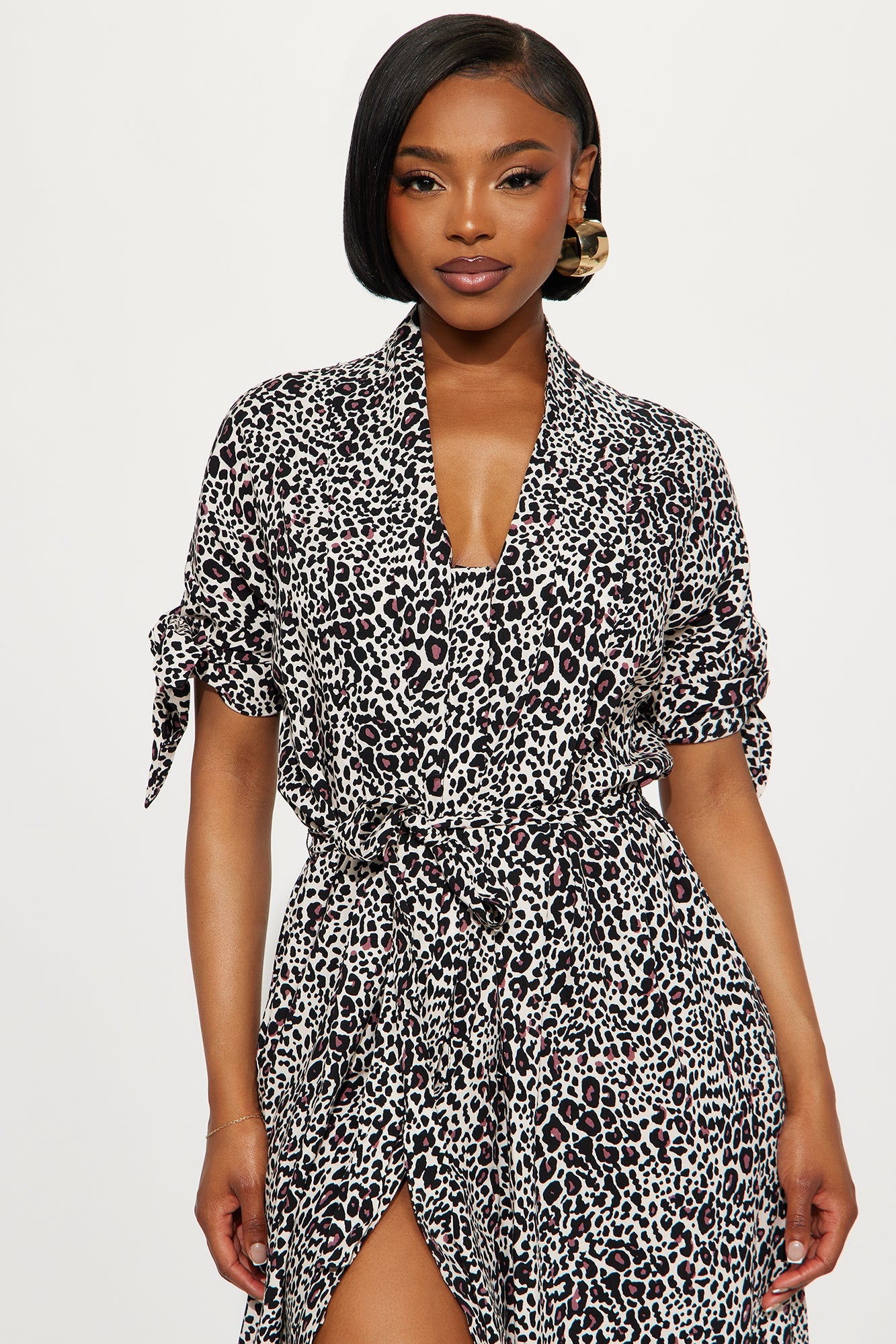 Raela Belted Shirt Midi Dress - Brown/combo