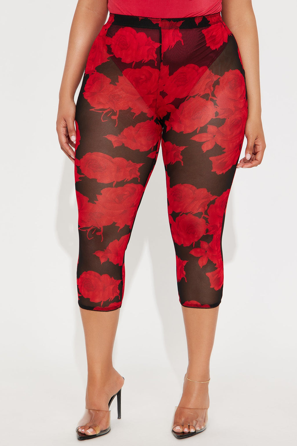 Melody Mesh Floral Capri Legging - Red/combo