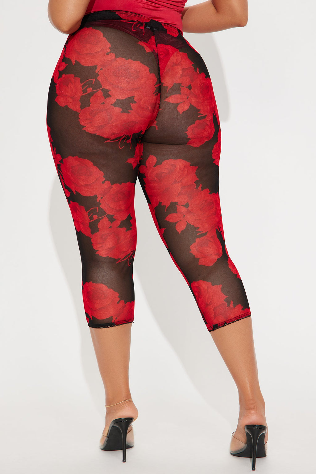 Melody Mesh Floral Capri Legging - Red/combo