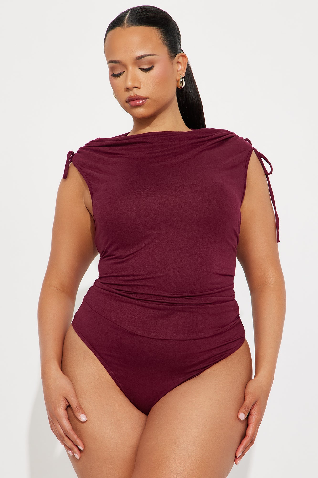 Adelyn Tie Shoulder Bodysuit - Burgundy