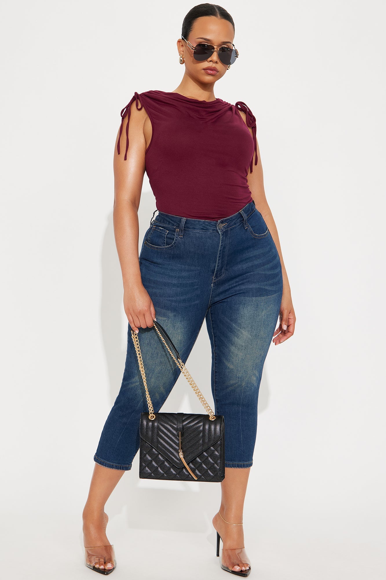 Adelyn Tie Shoulder Bodysuit - Burgundy