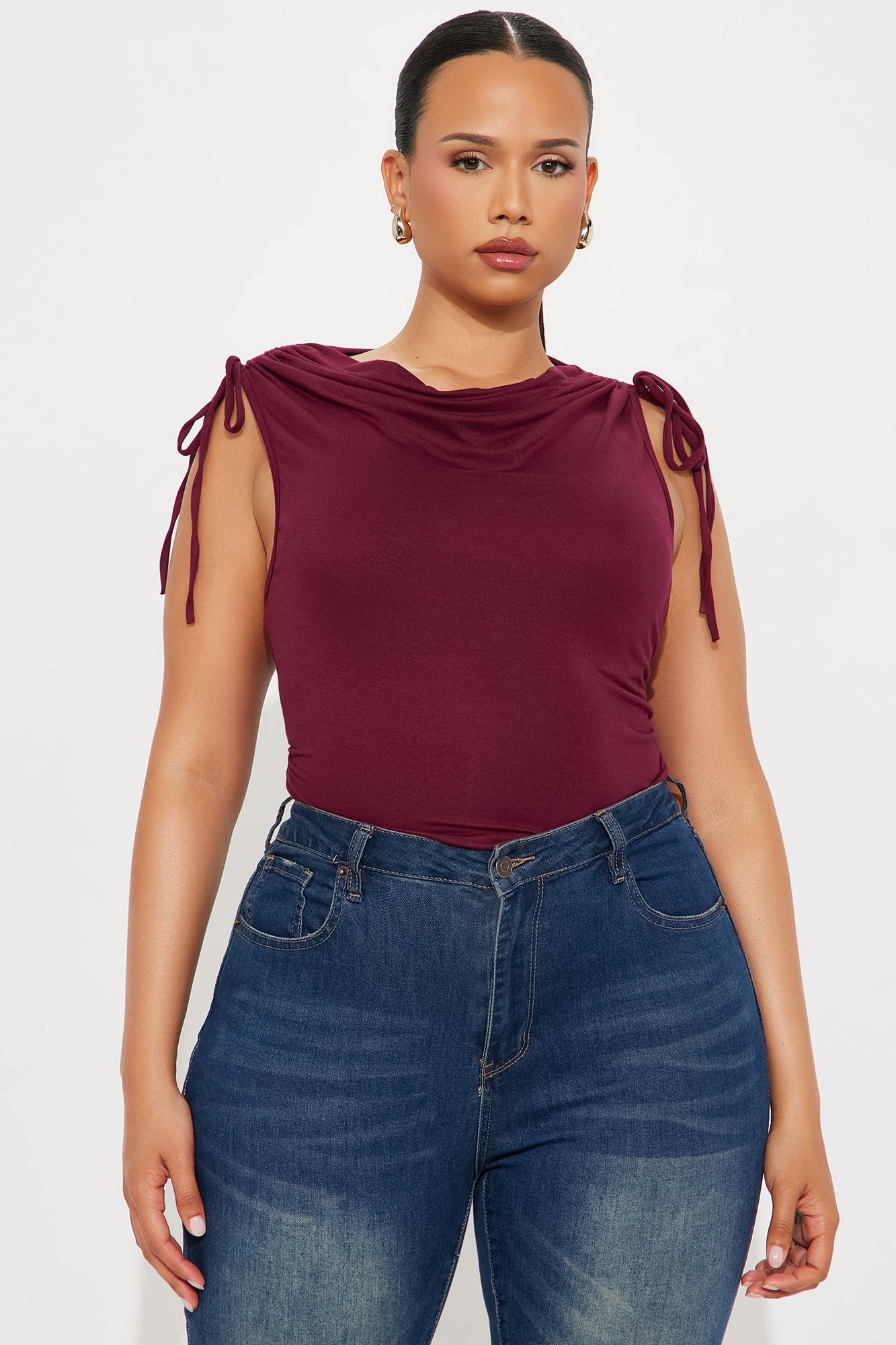 Adelyn Tie Shoulder Bodysuit - Burgundy