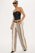 Rattle Me Up High Rise Snake Print Wide Leg Jeans - Beige/Brown