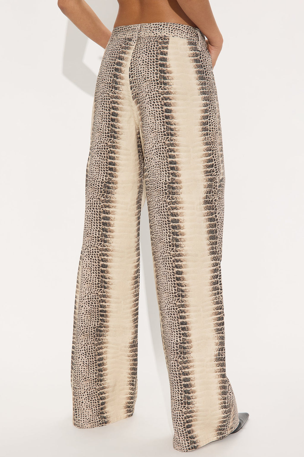 Rattle Me Up High Rise Snake Print Wide Leg Jeans - Beige/Brown