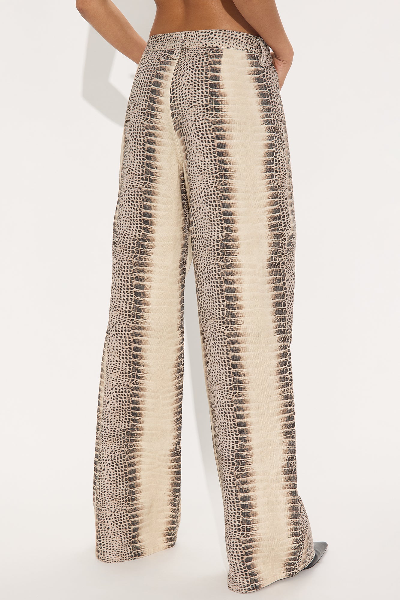 Rattle Me Up High Rise Snake Print Wide Leg Jeans - Beige/Brown