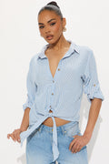 Mylie Tie Front Striped Shirt - White/Blue