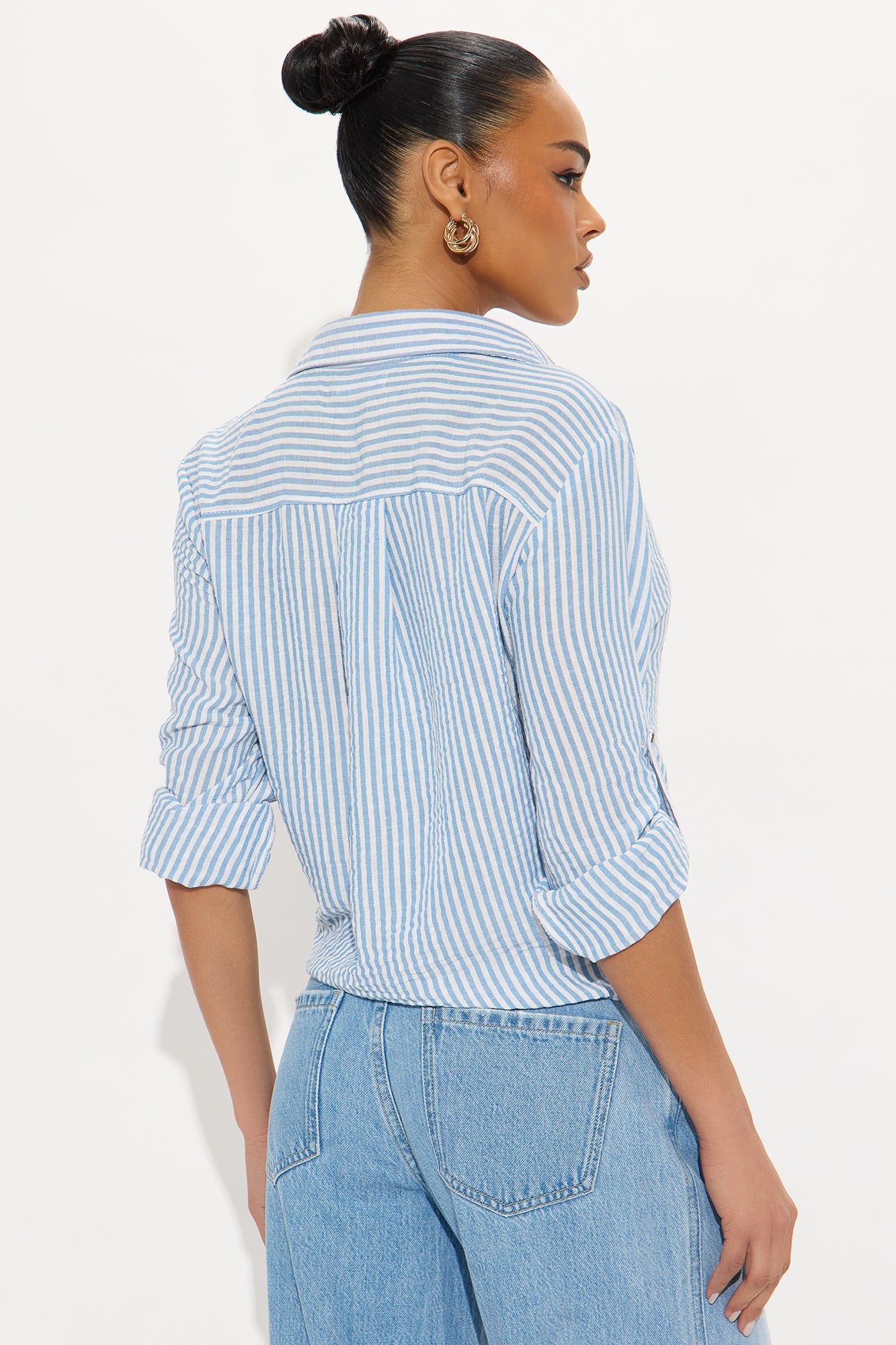 Mylie Tie Front Striped Shirt - White/Blue