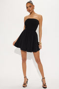Adele Strapless Poplin Mini Dress - Black