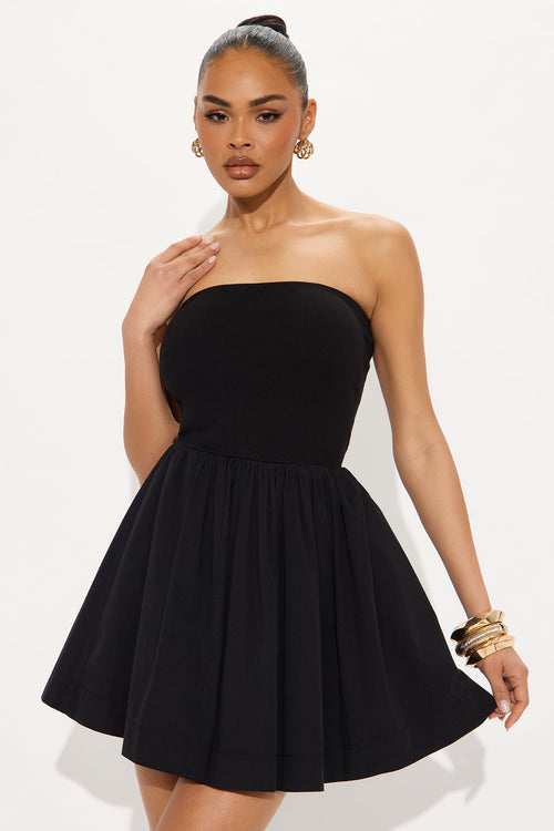 Adele Strapless Poplin Mini Dress - Black