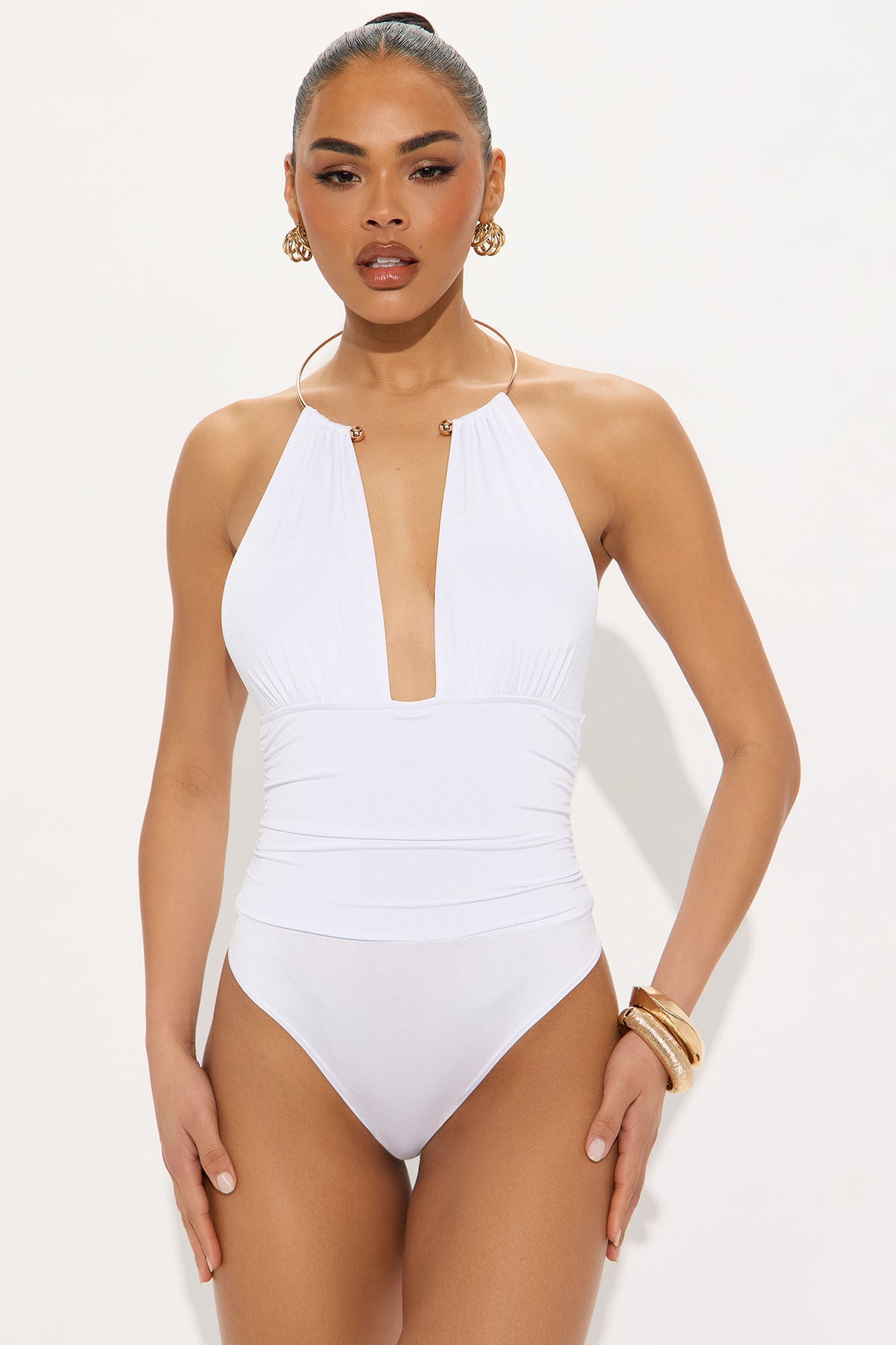 Josefina Hardware Ruched Bodysuit - White