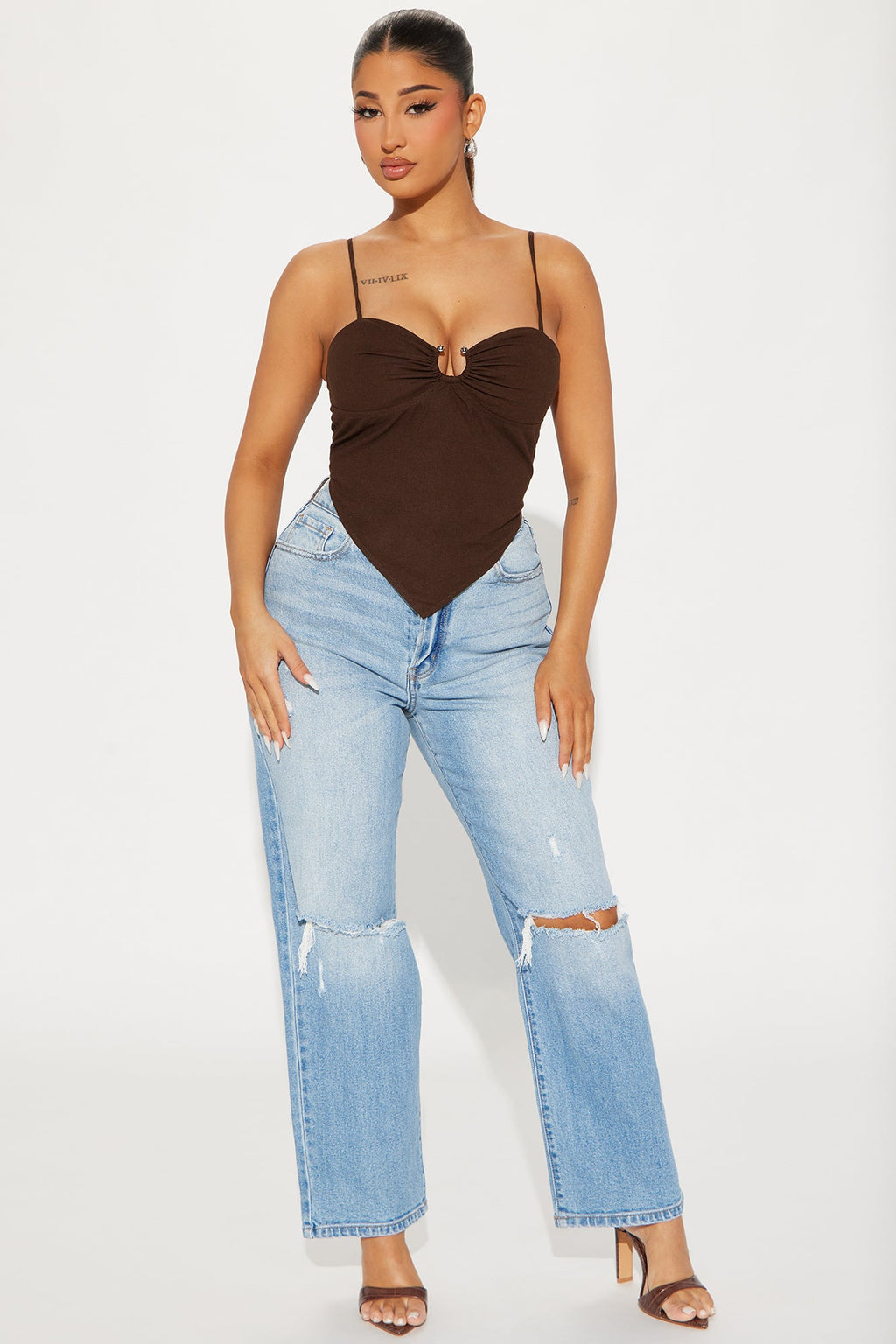 Eyes Over Here Linen Top - Brown