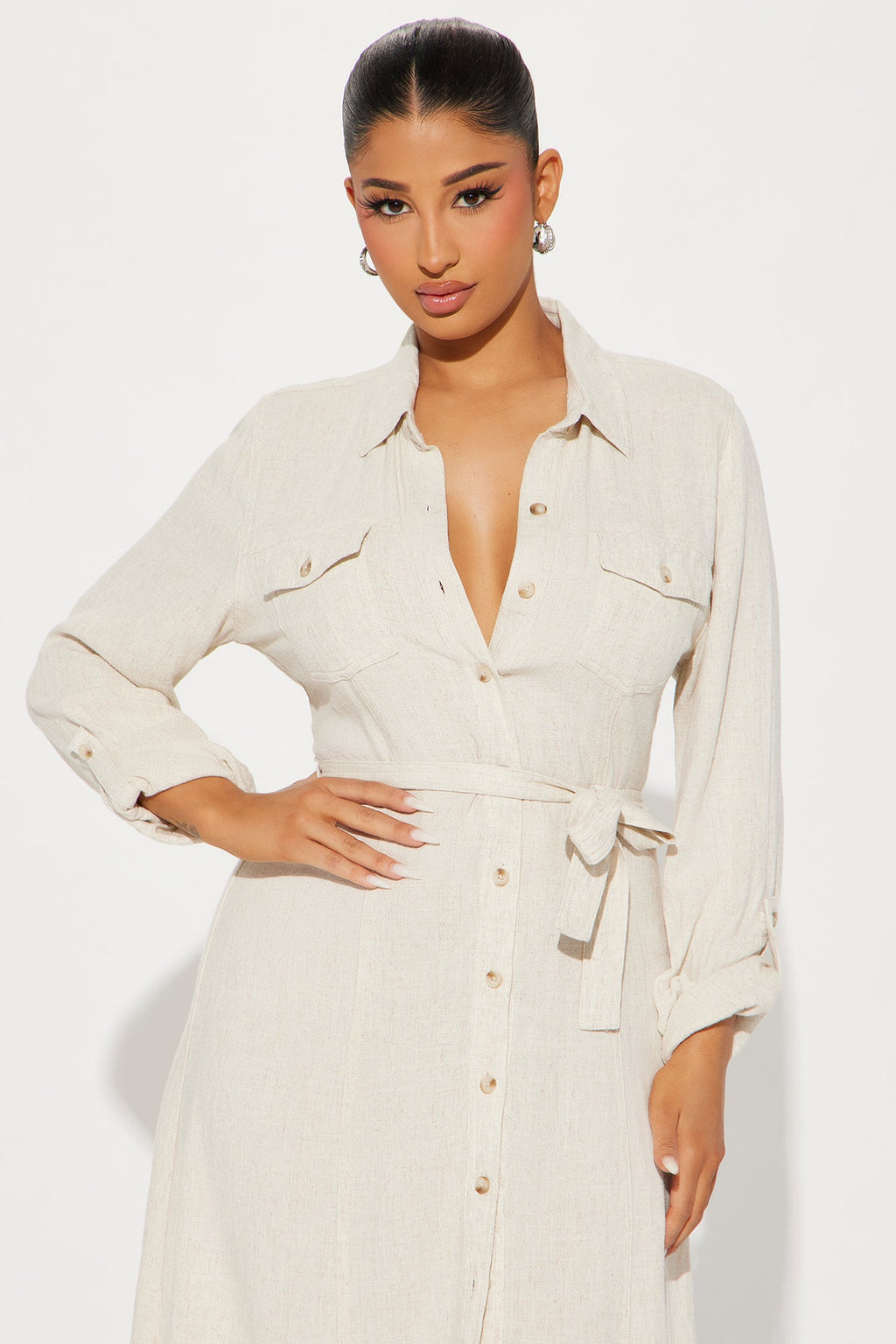 Heidi Linen Midi Dress - Beige