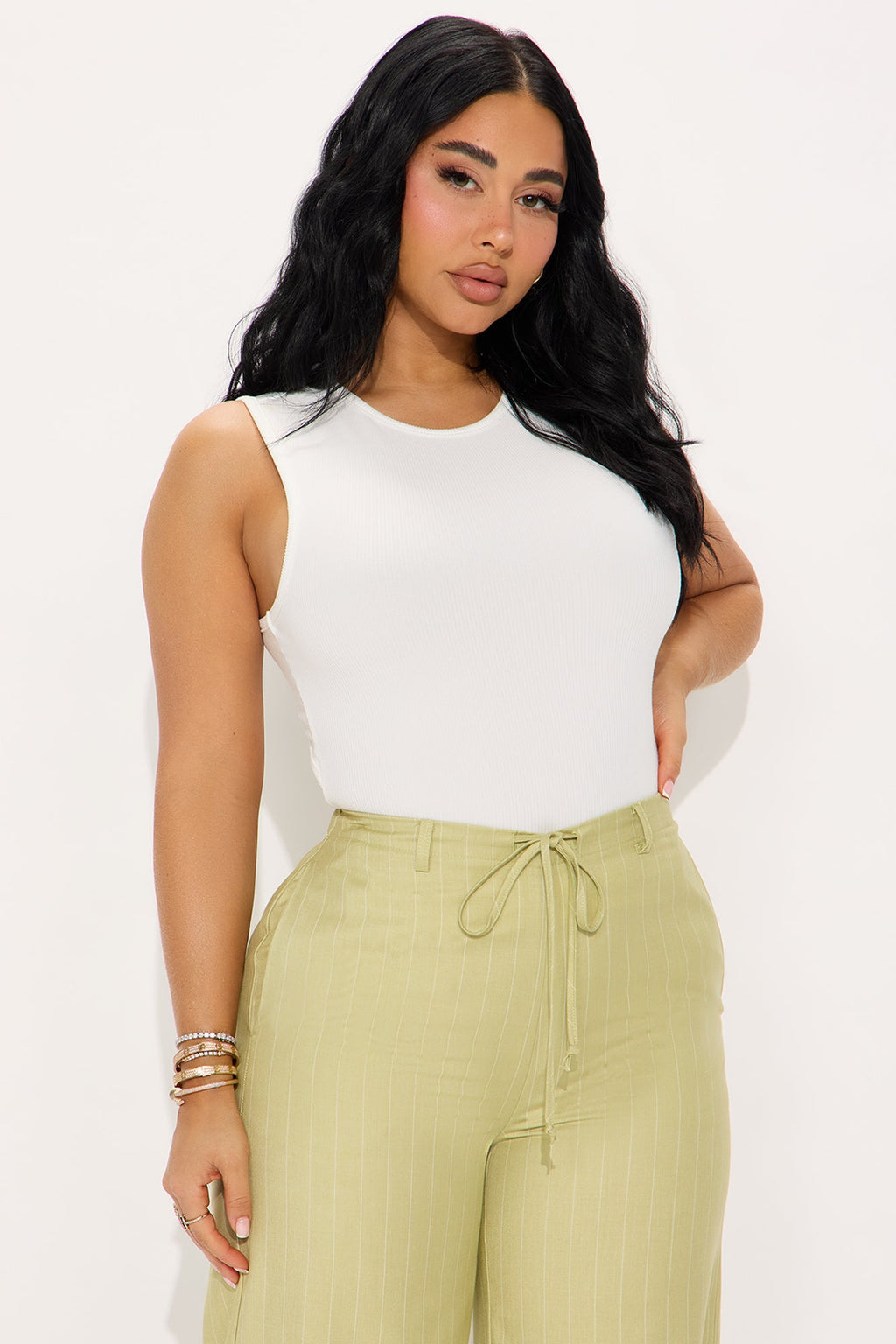 Erica Ribbed Cut Out Top - Off White