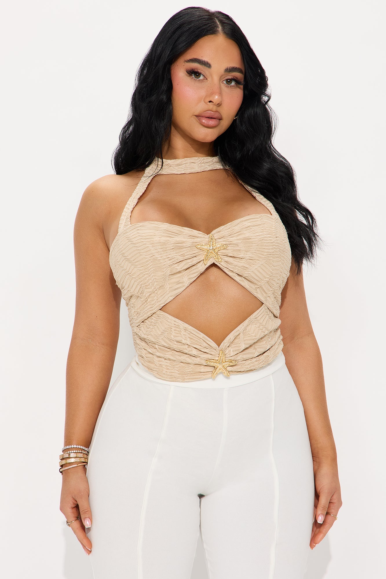 Millicent High Neck Cut Out Bodysuit - Sand