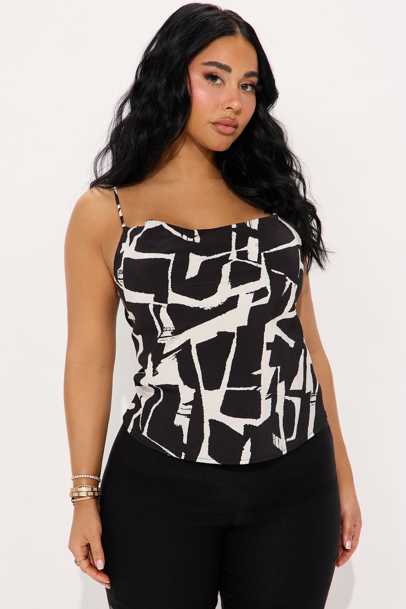 Elaia Abstract Cami Top - Black/White