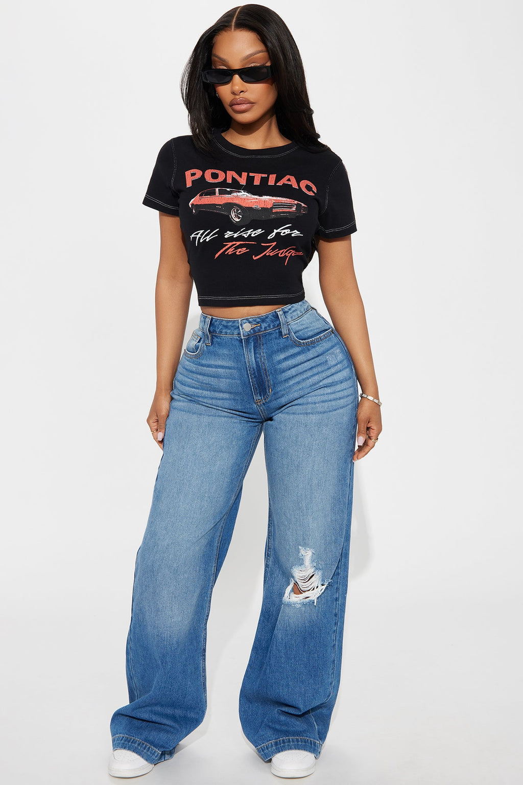 Khai Ripped Wide Leg Jeans - Medium Wash