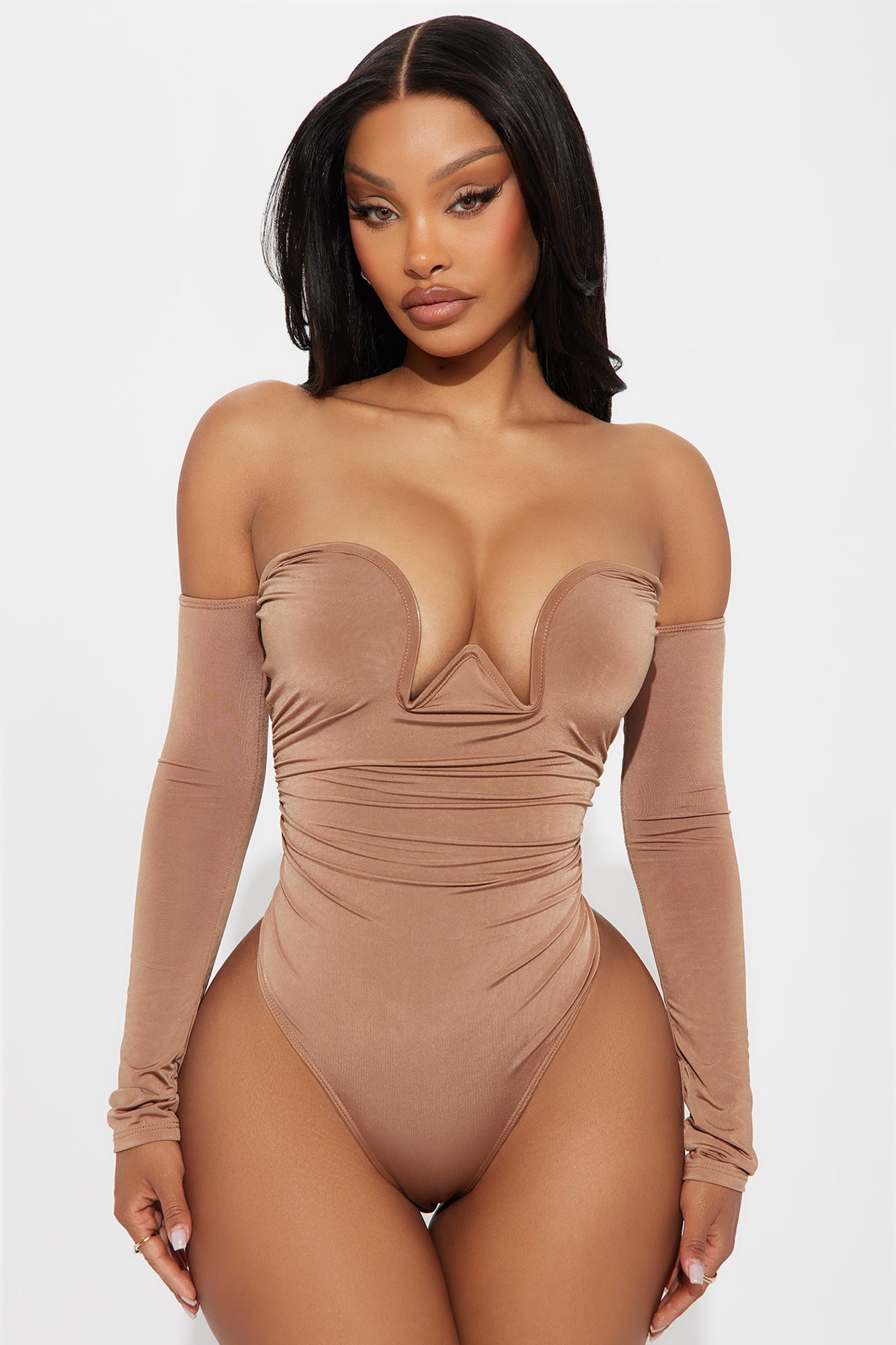My Approval Off Shoulder Long Sleeve Bodysuit - Chocolate
