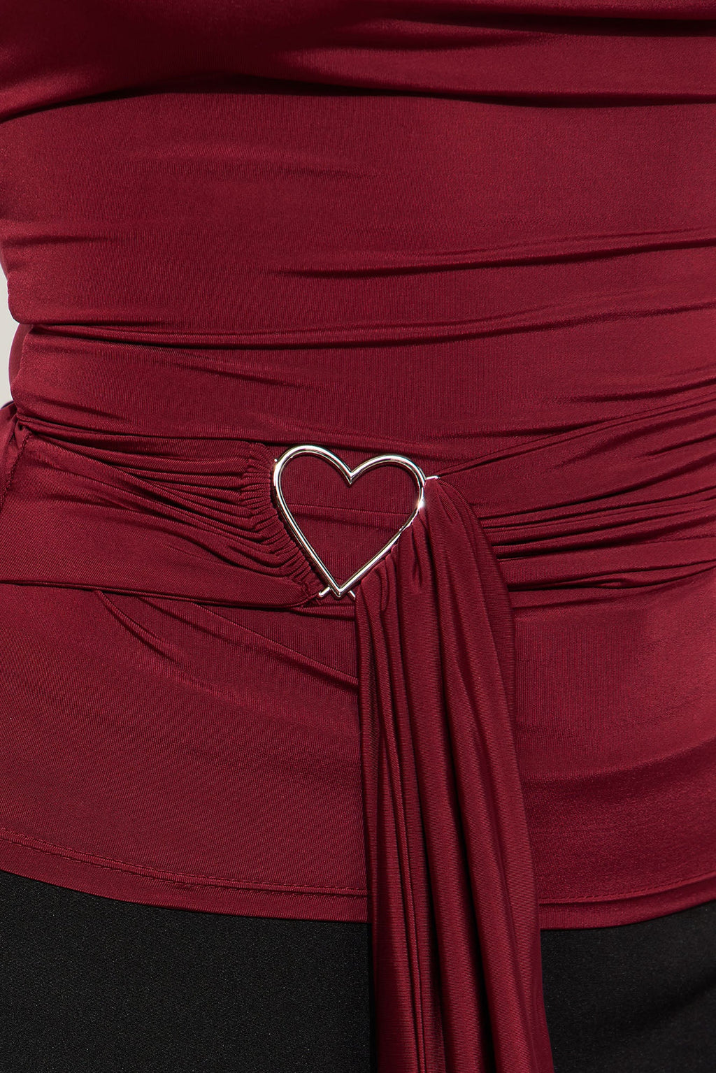 Kenna Ruched Cowl Neck Halter Top - Burgundy