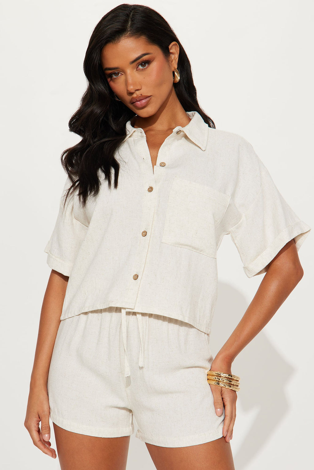 Laura Linen Short Set - Natural