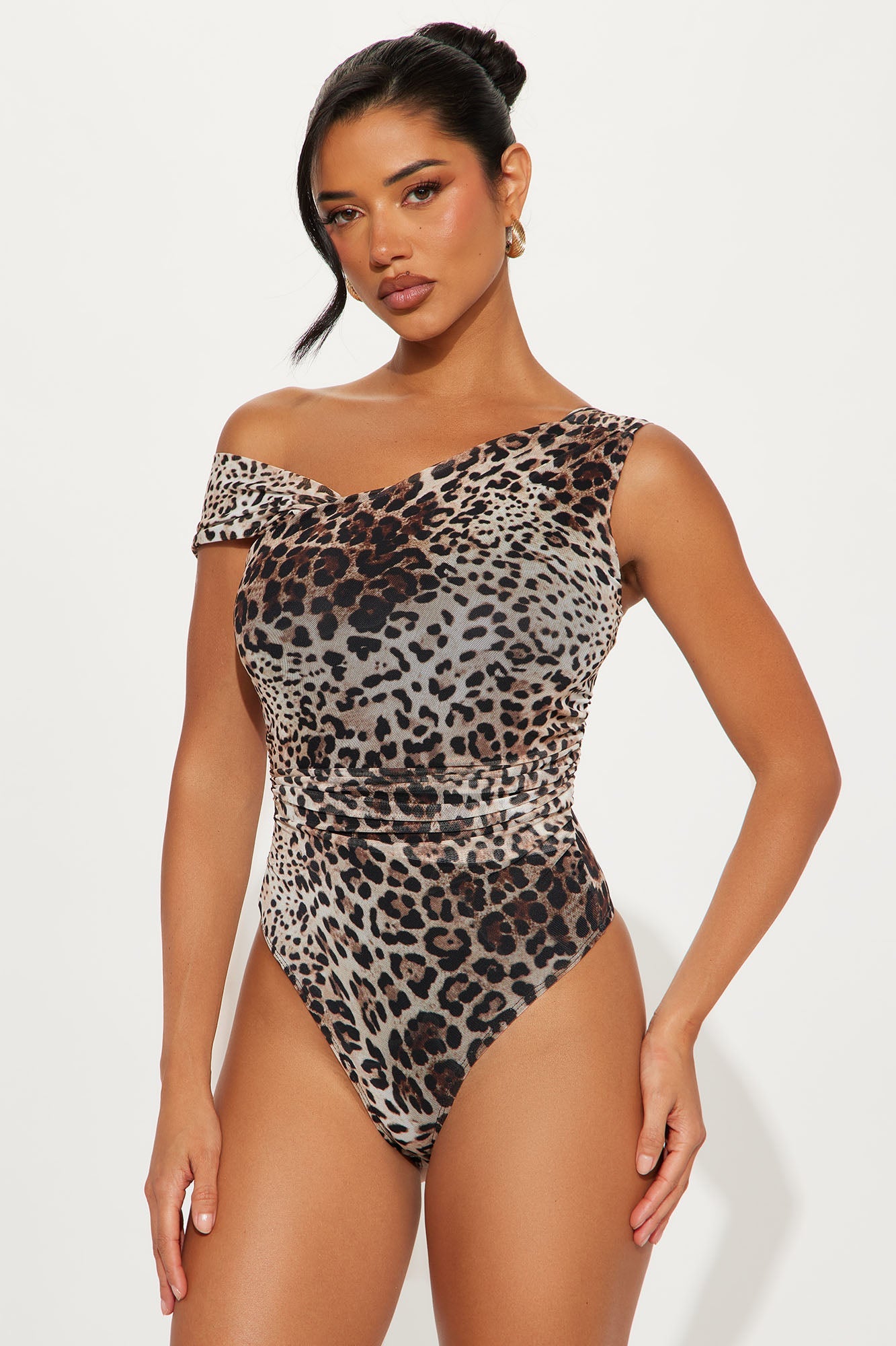 Something Rare Mesh High Neck Bodysuit - Leopard