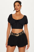 Tenisha Eyelet Puff Sleeve Top - Black