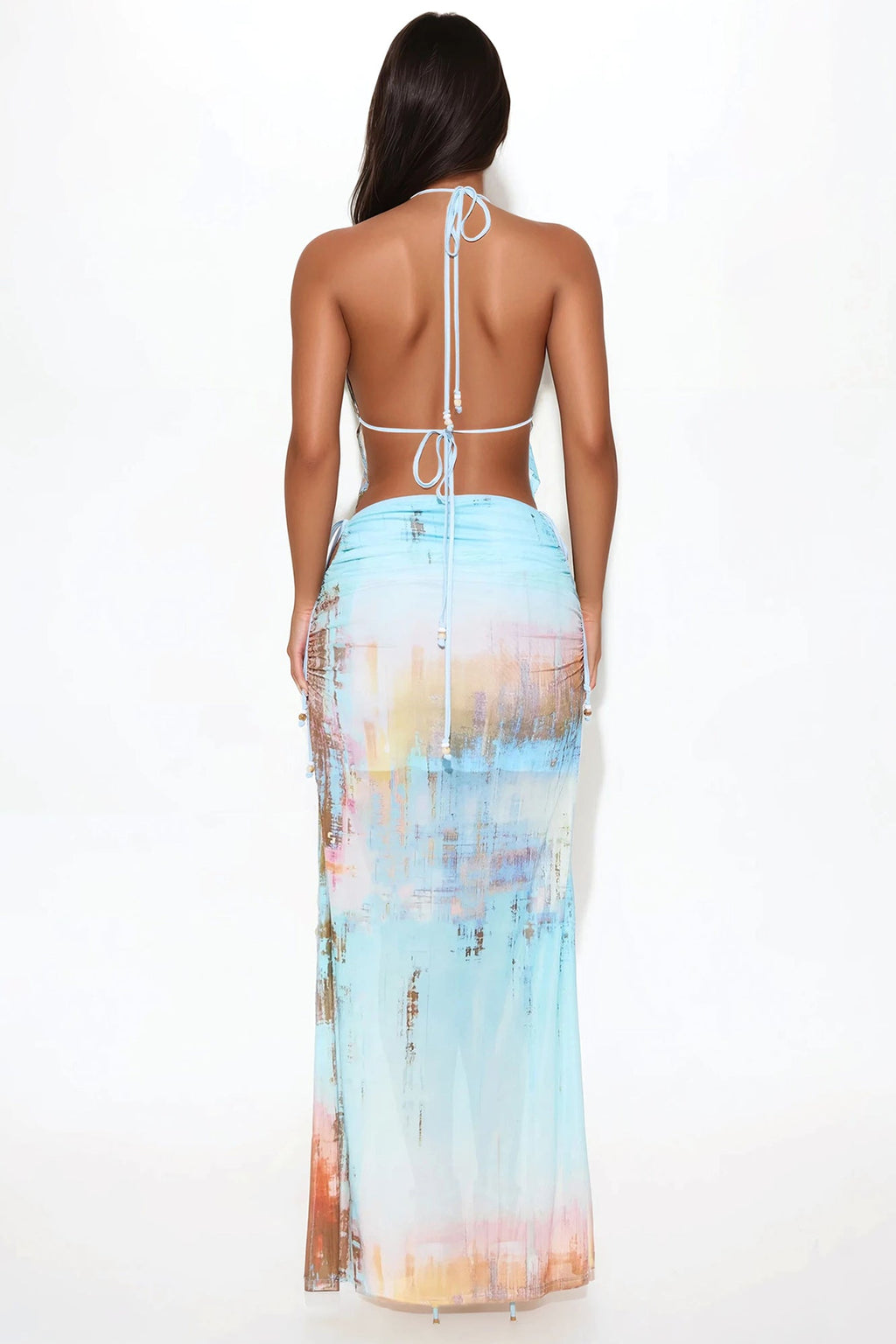 Summer Breeze Halter Top And Maxi Skirt Set - Blue/combo