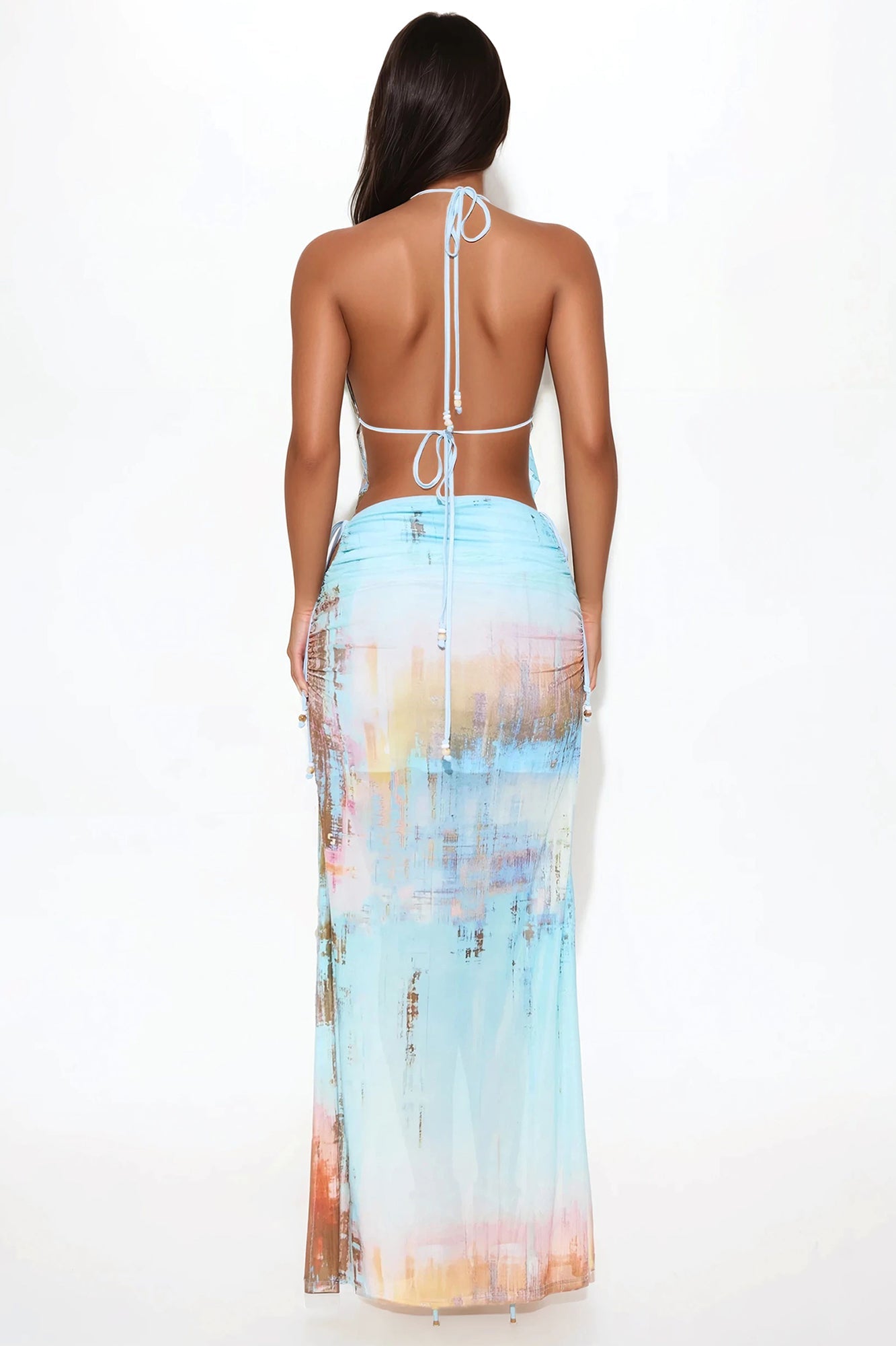 Summer Breeze Halter Top And Maxi Skirt Set - Blue/combo
