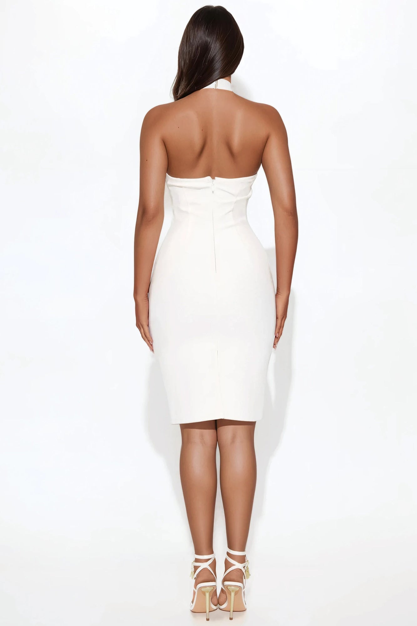 Quinn Bandage Halter Midi Dress - White