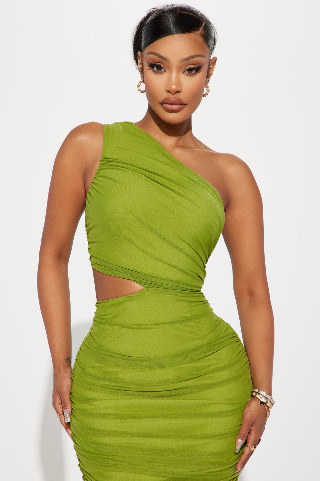 Dinner In Venice Ruched Midi Dress - Green