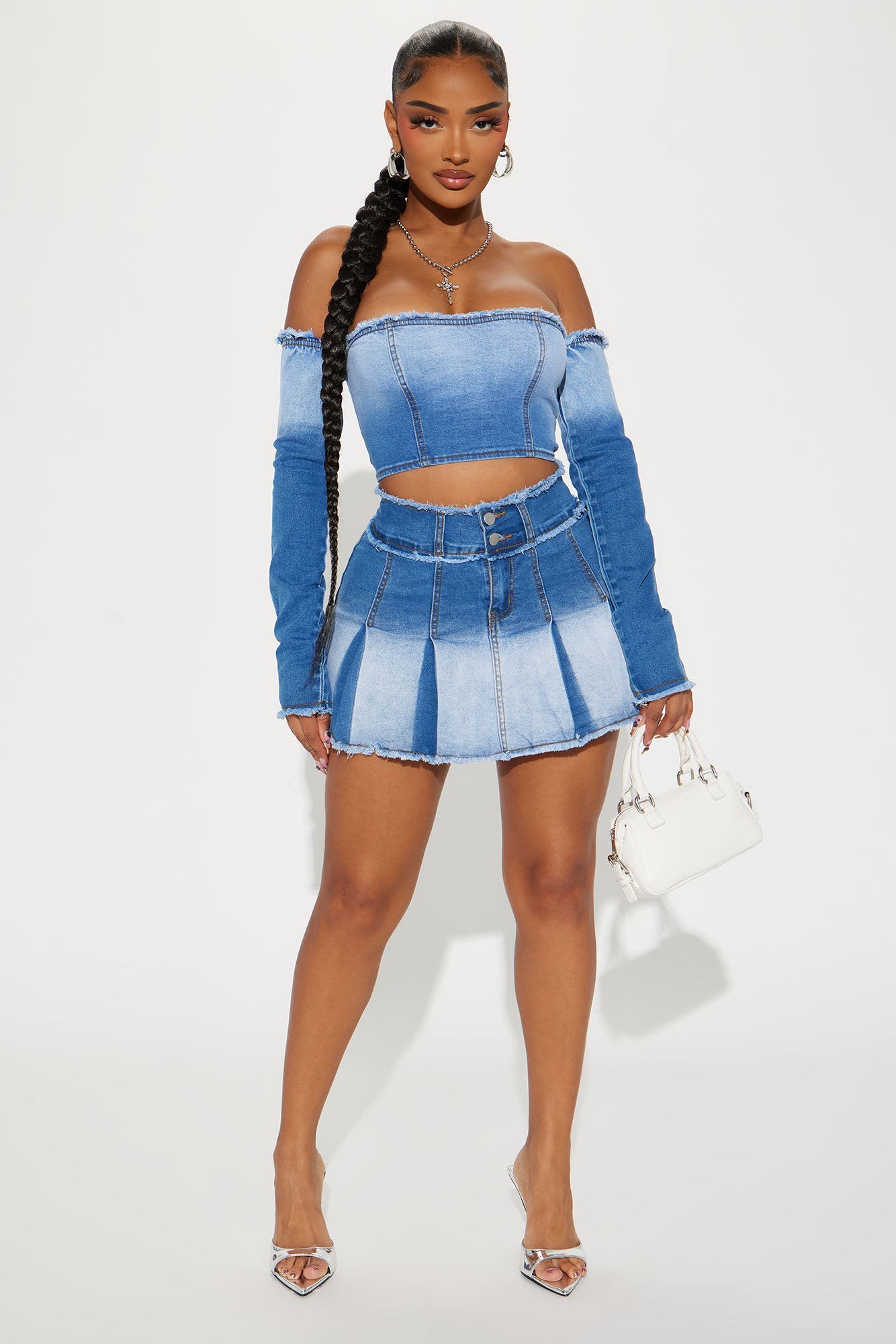 Logan Washed Denim Skirt Set - Light Wash