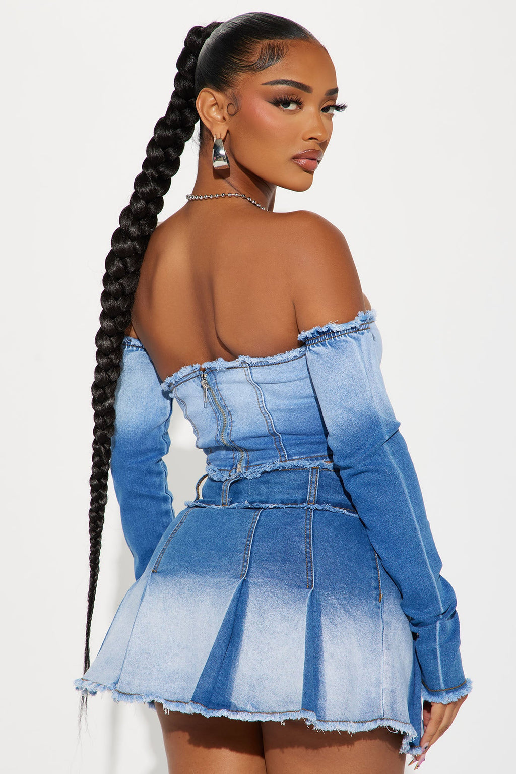 Logan Washed Denim Skirt Set - Light Wash