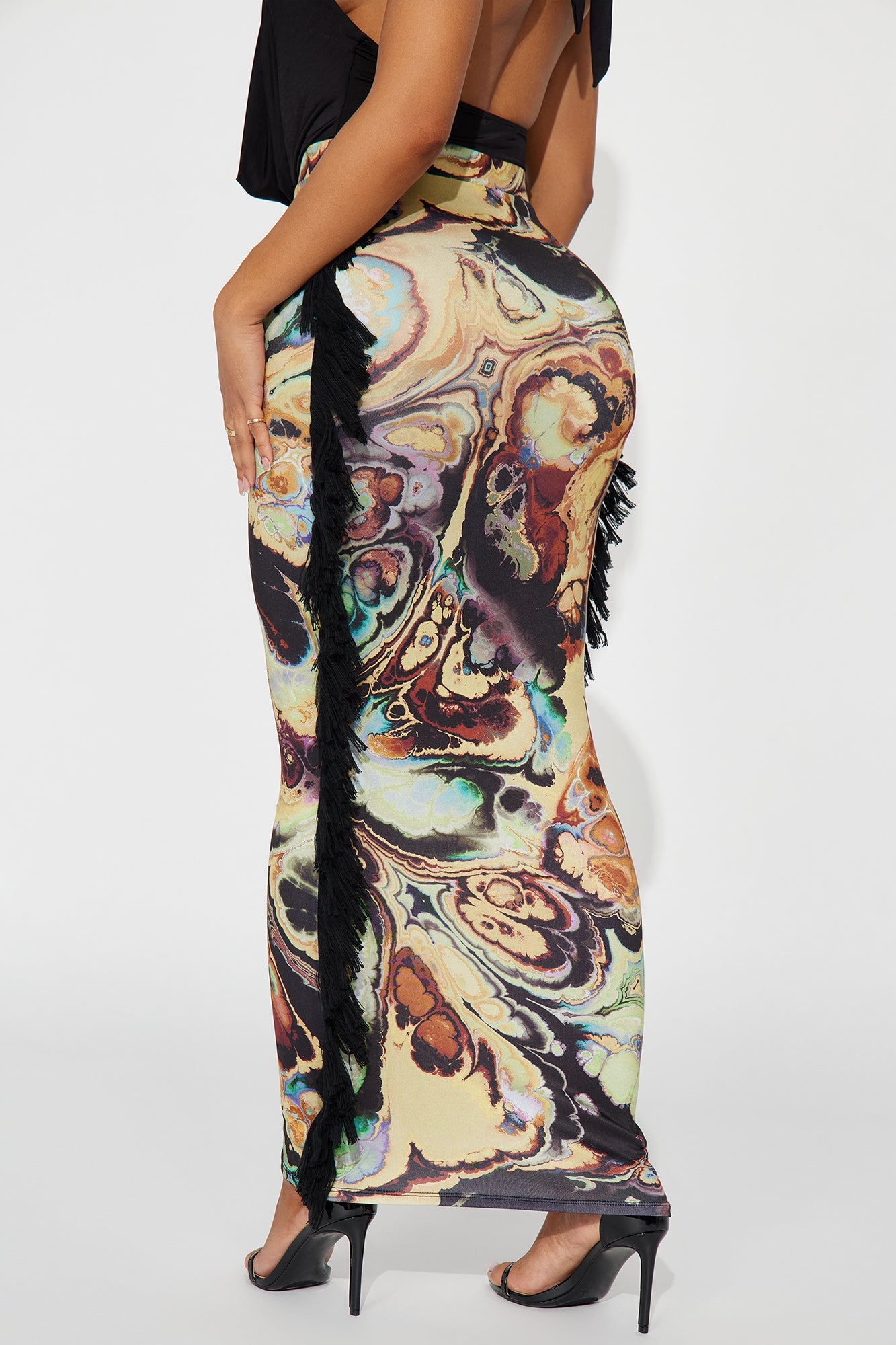 All At Once Fringe Maxi Skirt - Yellow/combo