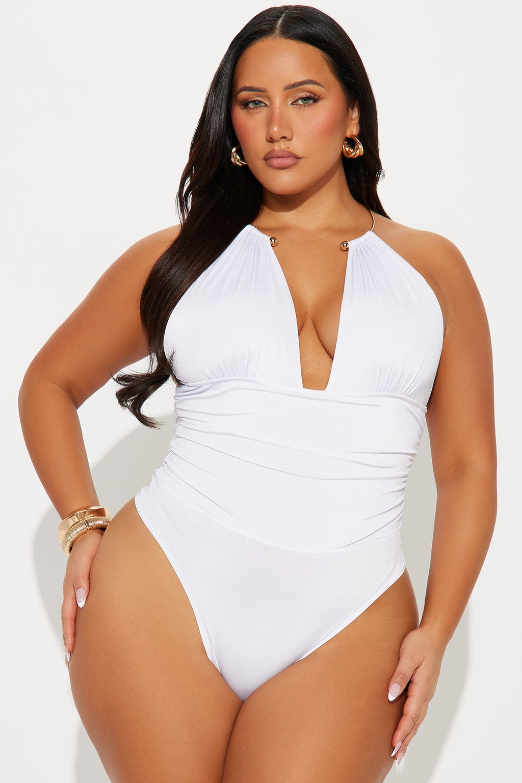 Josefina Hardware Ruched Bodysuit - White