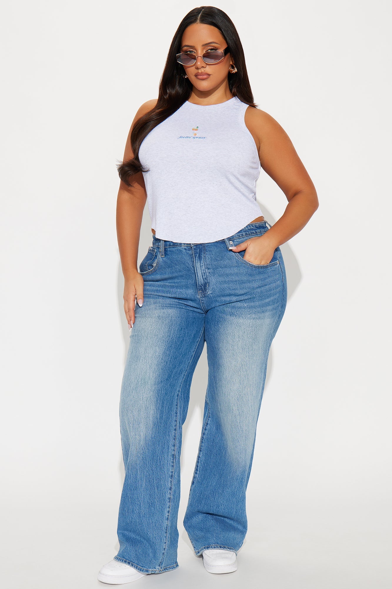 Feelin' Spritzy Embroidered Ribbed Tank Top - Grey