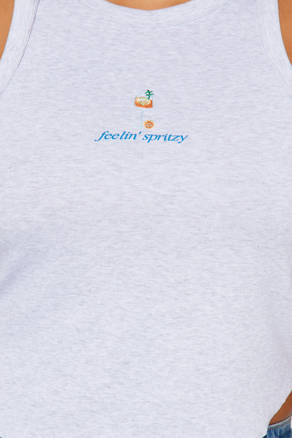 Feelin' Spritzy Embroidered Ribbed Tank Top - Grey