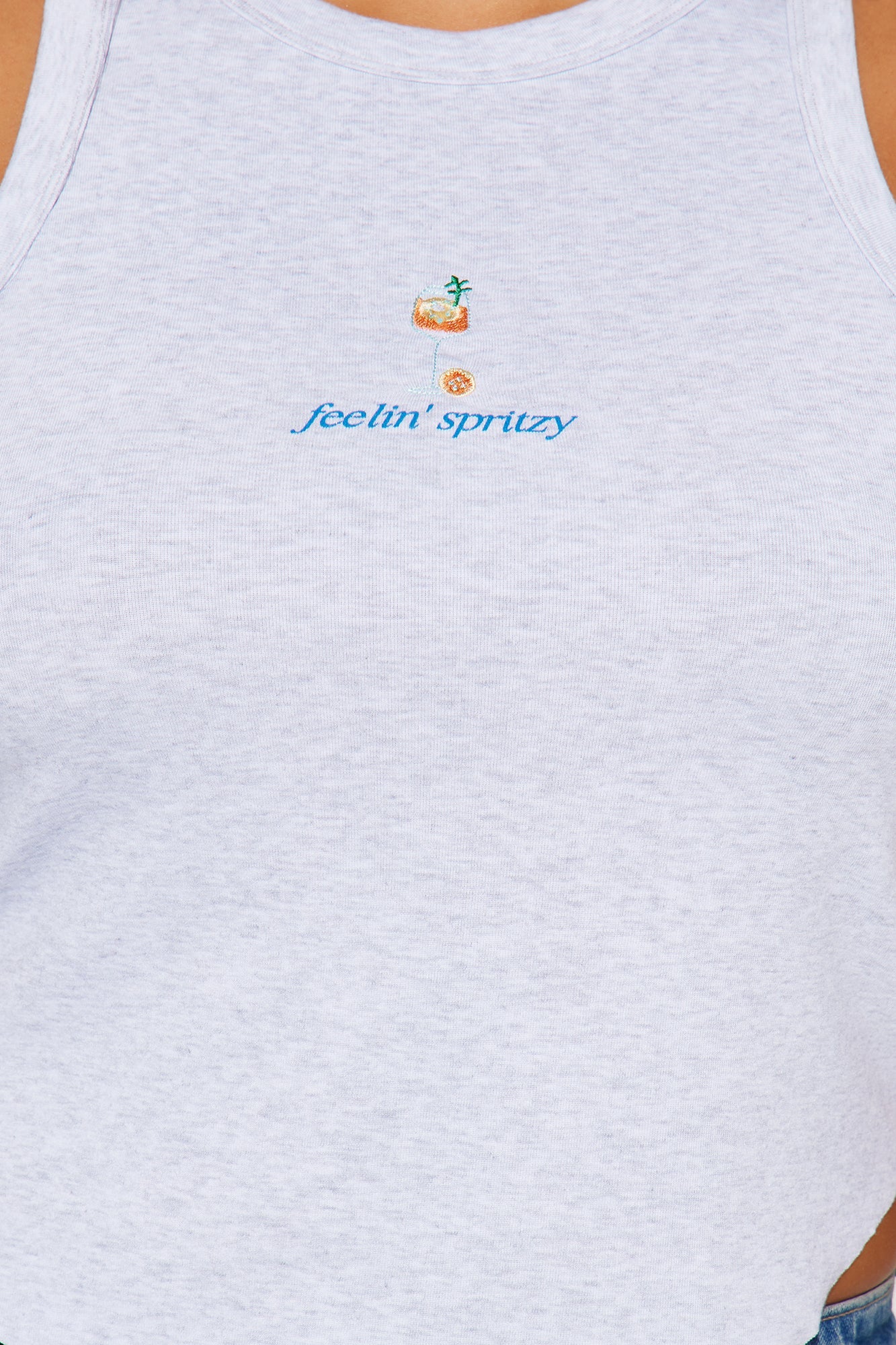 Feelin' Spritzy Embroidered Ribbed Tank Top - Grey