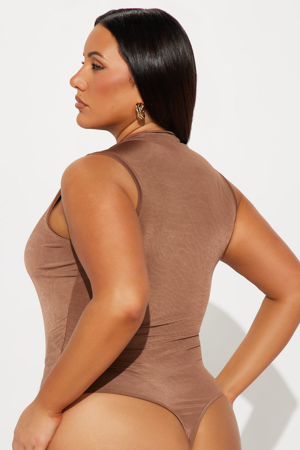 My Choice Ruched High Neck Bodysuit - Chocolate