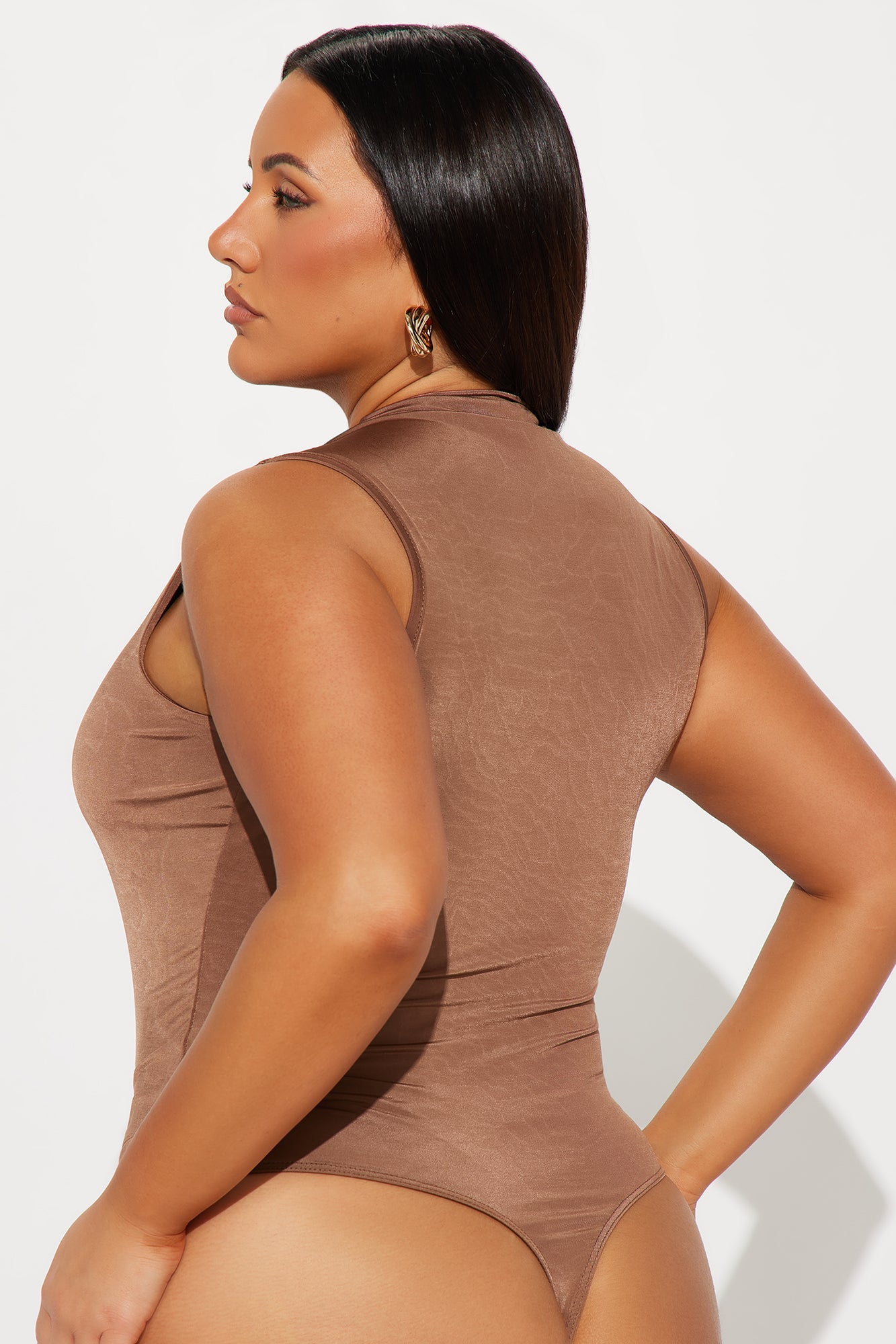 My Choice Ruched High Neck Bodysuit - Chocolate