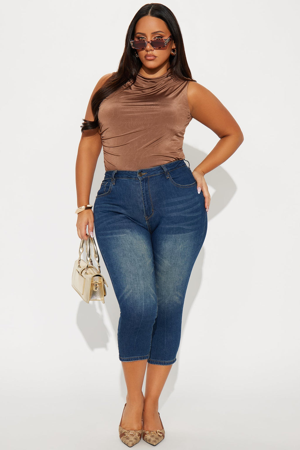 My Choice Ruched High Neck Bodysuit - Chocolate