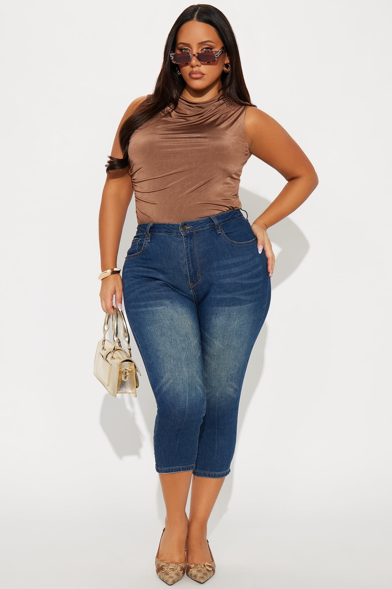 My Choice Ruched High Neck Bodysuit - Chocolate