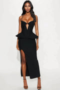 Bella Bandage Peplum Maxi Dress - Black