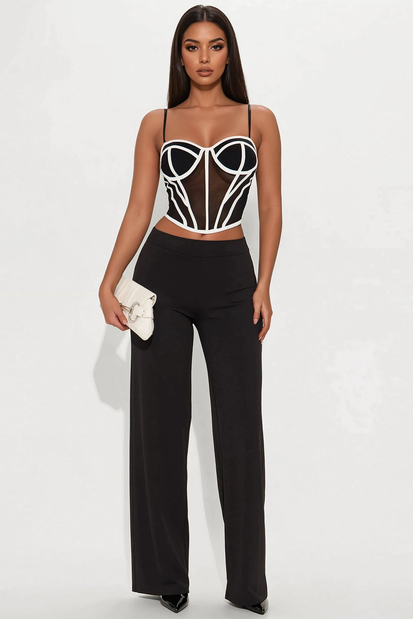 Mila Corset And Wide Leg Pant Set - Black